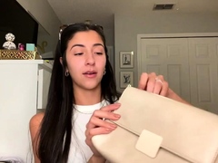 Amateur busty brunette masturbates and does hand job